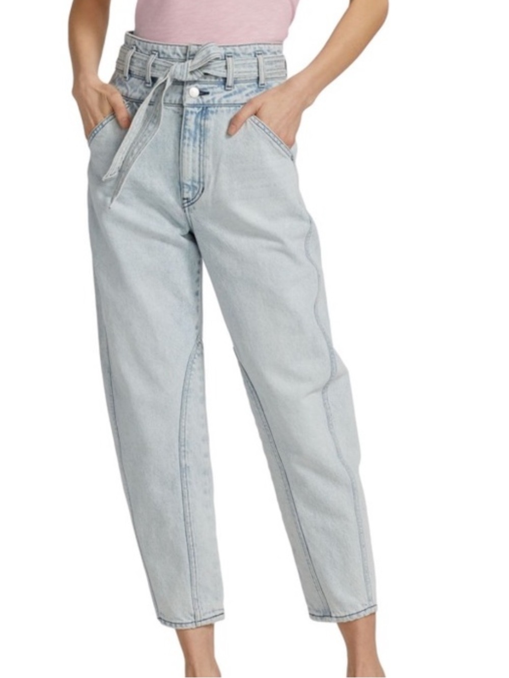Veronica Beard Pearl Belted High-Rise Barrel Crop Jeans